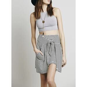 Free People Womens All Tied Up Cream/Black Combo Stripe Layered Skirt Size S